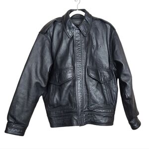 Gibson & Barnes Black Leather Airline Skyliner Bomber Jacket Men's Size 40 Tall